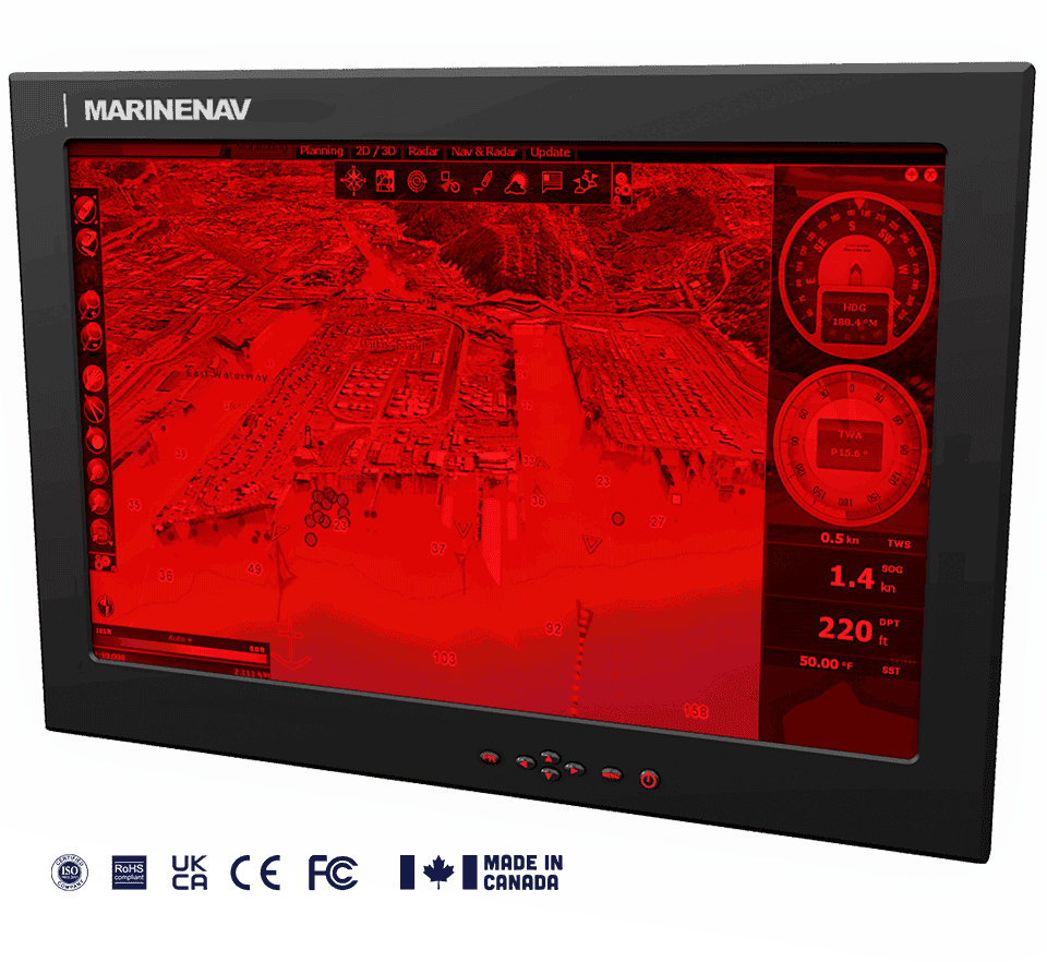 Mariner series marine-grade displays with one touch night-mode viewing option